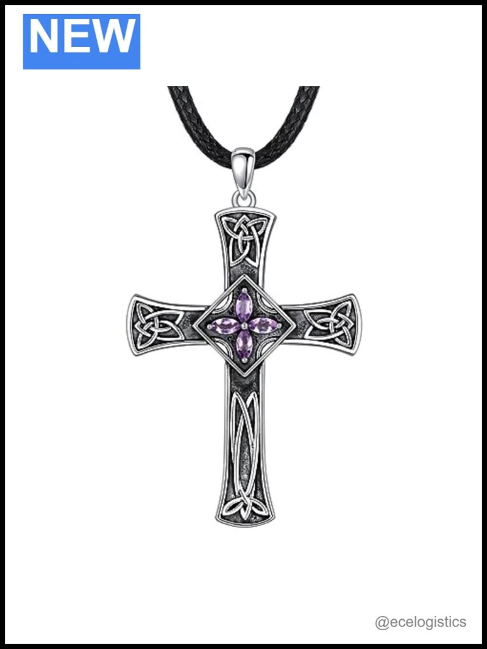 Celtic Cross Amethyst Necklace 925 Sterling Silver Pendant